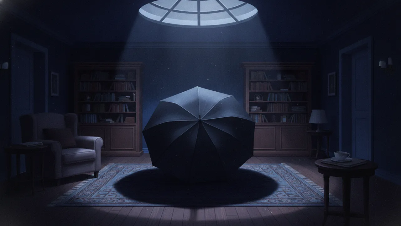 Ilustração do enigma O guarda-chuva na sala